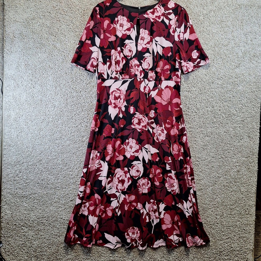 London Style Collection Dress Women 12 Multicolor Floral Fit & Flare Classy Chic